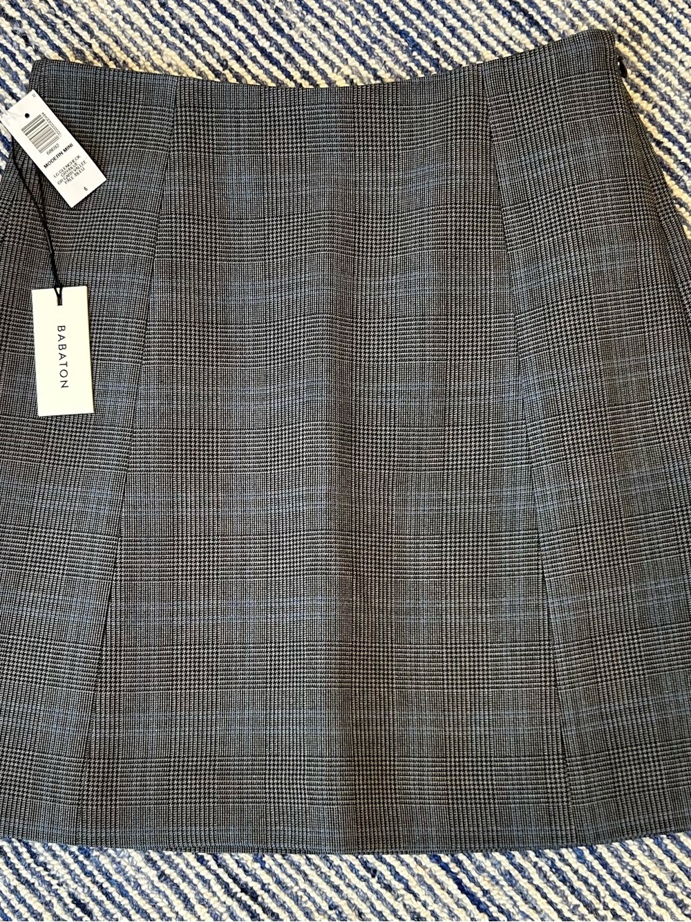Babaton Aritzia Gray Glen Plaid Mini Skirt with Blue Windowpane size 6 NWT